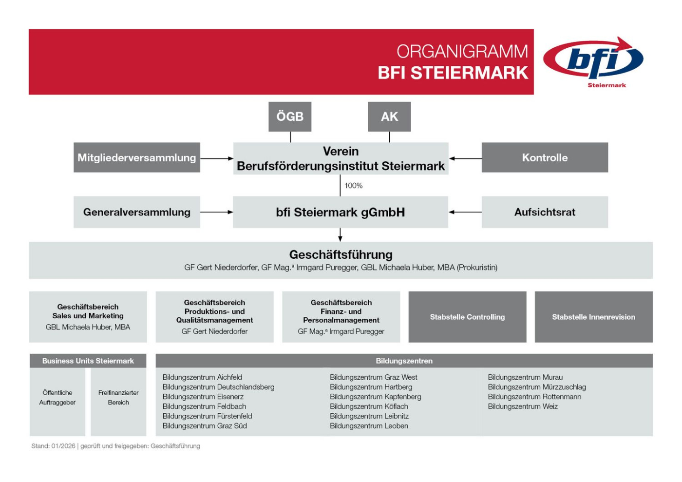 Organigramm der Struktur des bfi Steiermark
